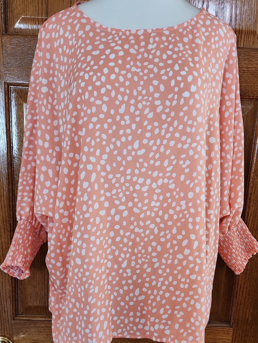 Women's Peach Polka-Dot Blouse Slight Batwing Sleeves